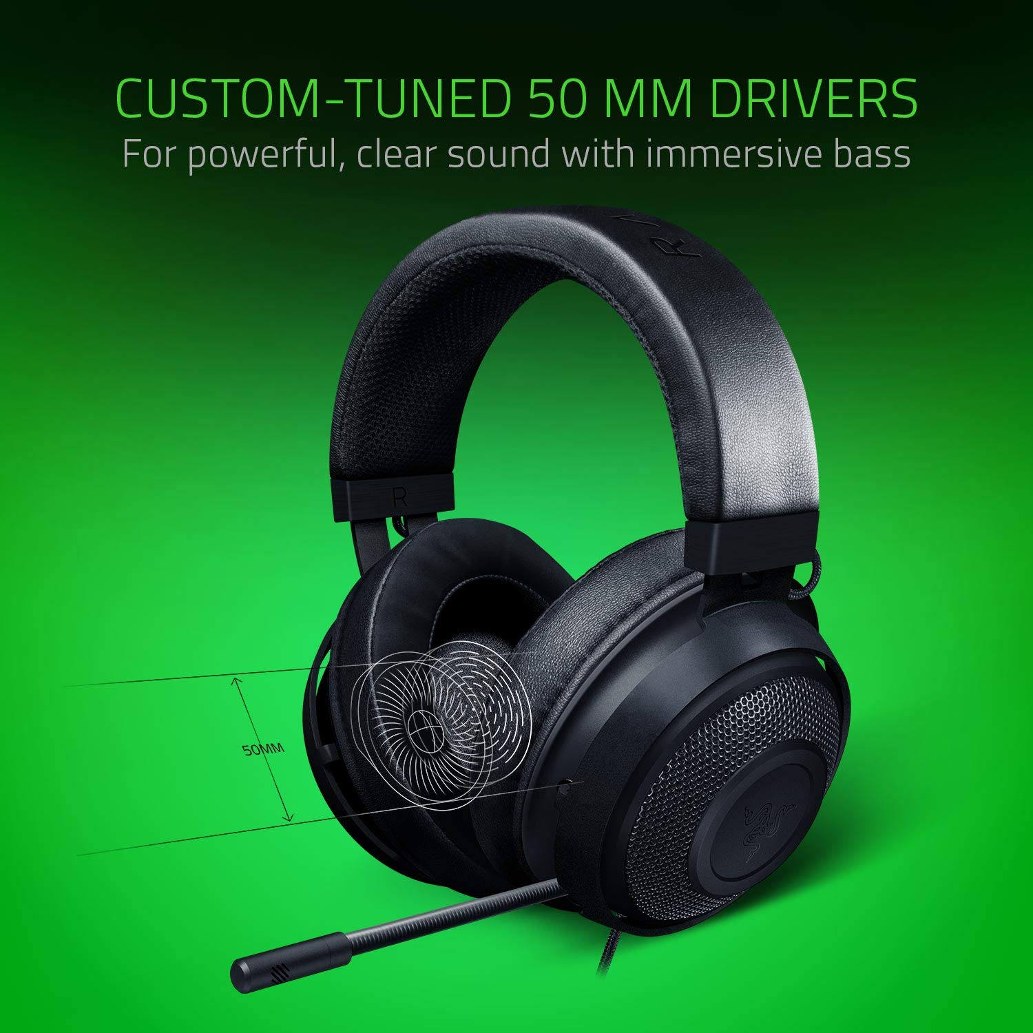 Razer Kraken Wired 7.1 Surround Sound Gaming Headset -Black- RZ04